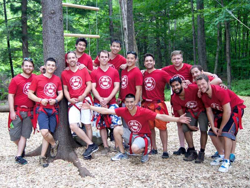 Bachelor party poses at the Climbing Adventure